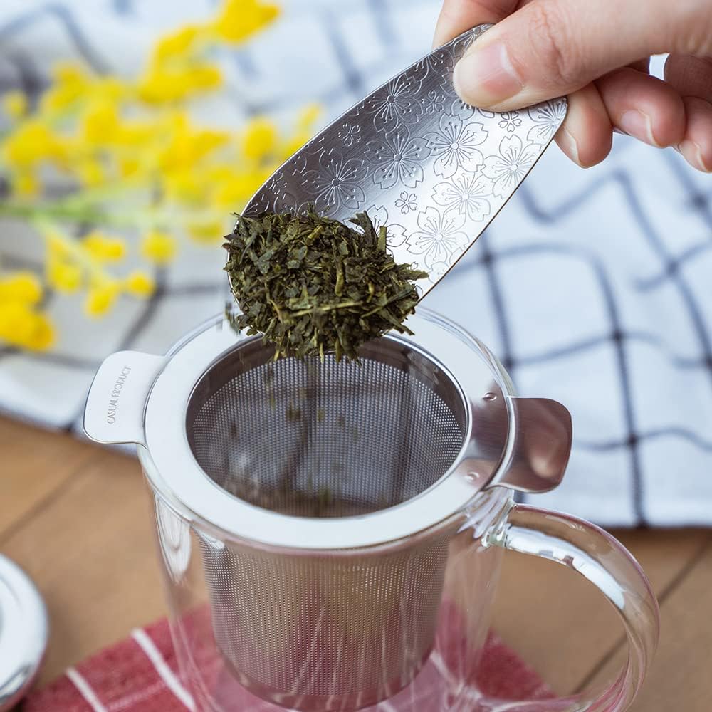 Aoyoshi: Stainless Chasaji Sakura Design Tea Scoop ステンレス茶箕 さくら