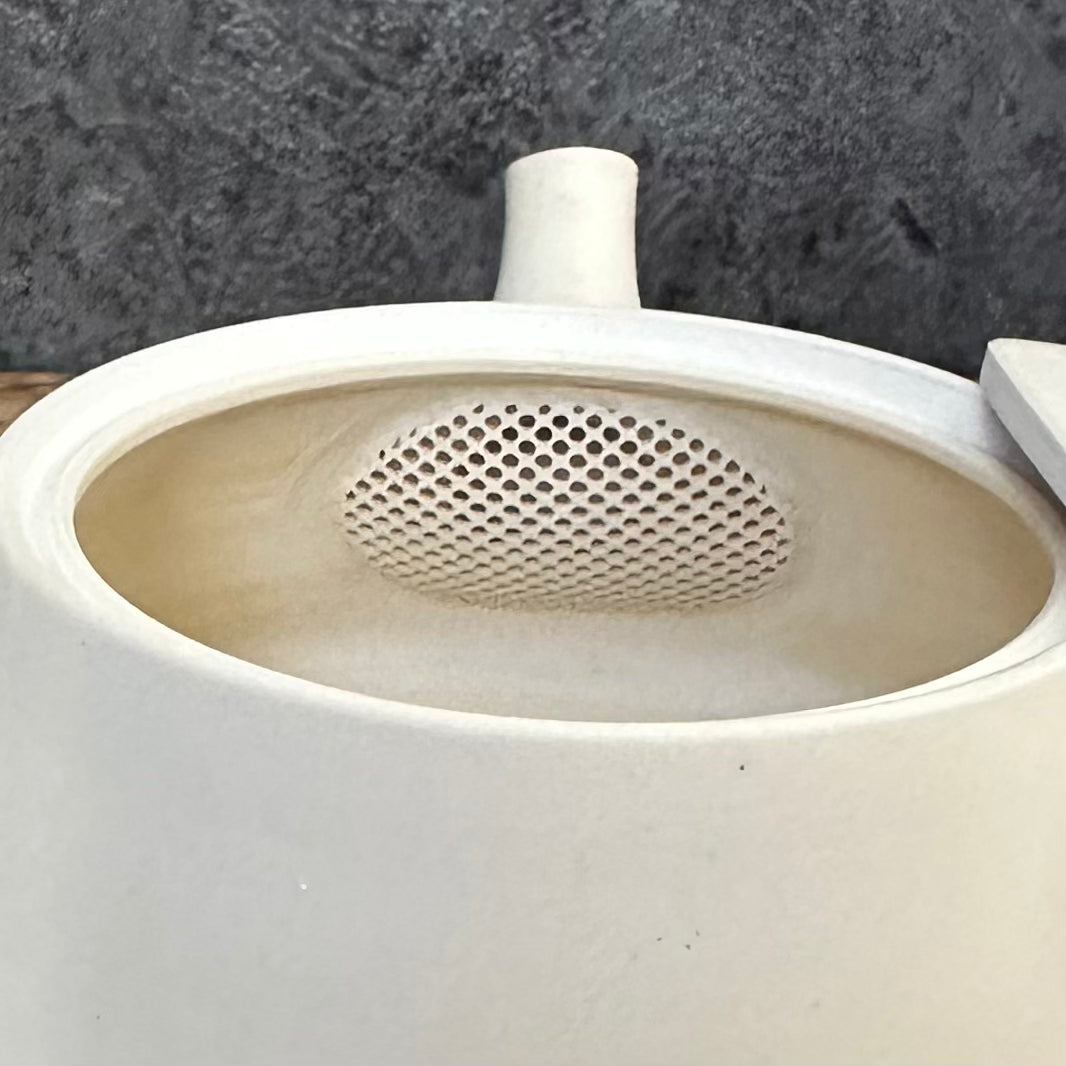 Fujita Tokuta Y337 (Limited): Tamago White Triangle - Tokoname Kyusu with Ceramic Mesh Strainer (230 ml)