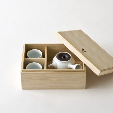 WDH - Hasamiyaki Porcelain White Kyusu Tea Set (Pot + 2 Cups)