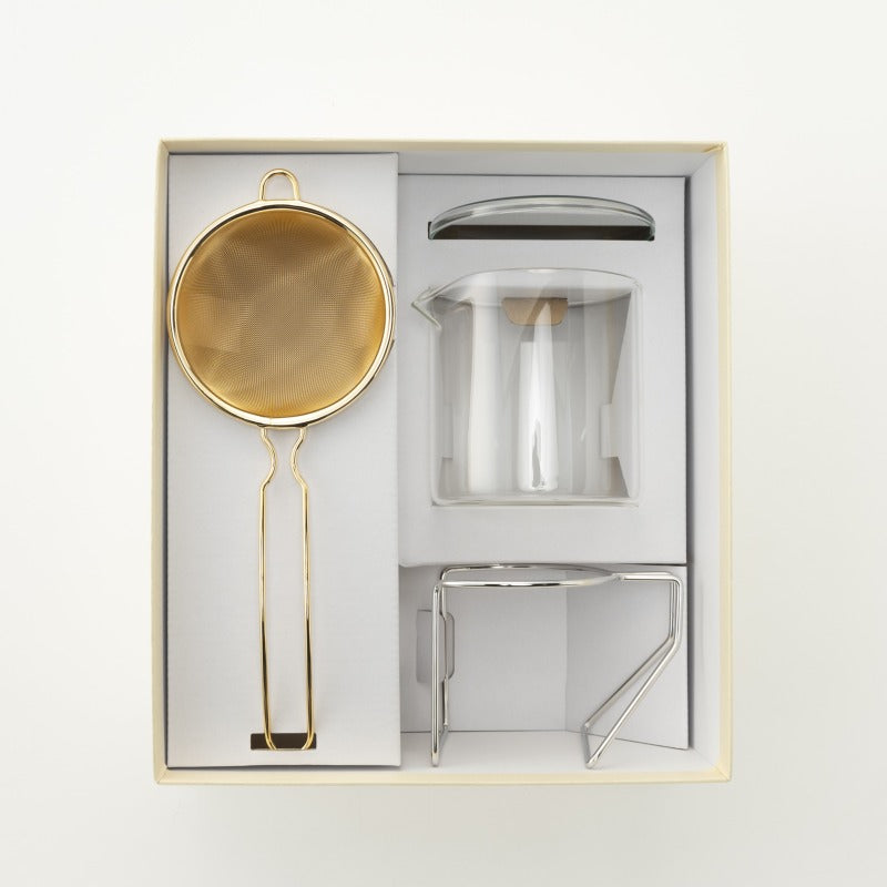 Three Snow: Tea Strainer and Glass Kyusu Set (Gold)