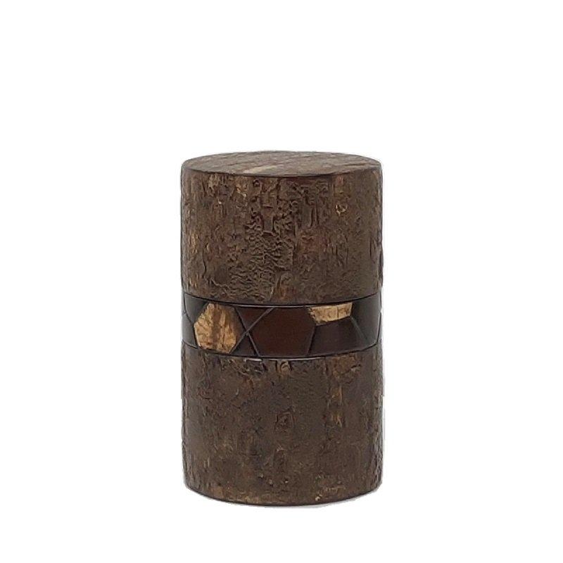 Fujiki Denshiro: Frosted Oyamazakura Bark Chazutsu (Horizontal Stripe) by Arakawa Keitaro 総皮茶筒 大山桜 霜降皮 横 (荒川慶太郎 作) - Yunomi.life