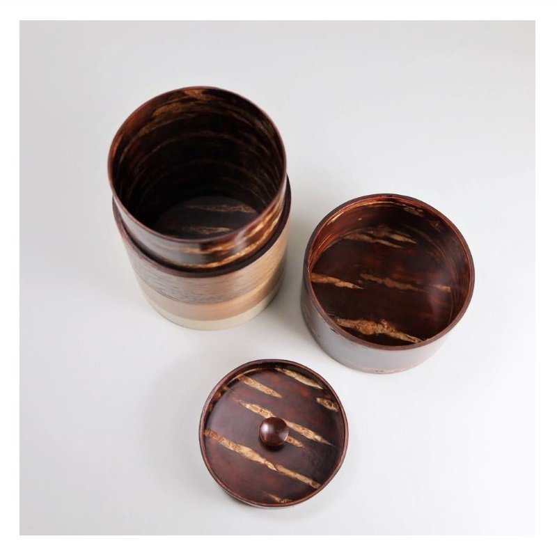 Fujiki Denshiro: Wazutsu Series Kabazaiku Tea Canisters, 4-color Sakura Bark 輪筒4色 茶筒 無地皮 - Yunomi.life