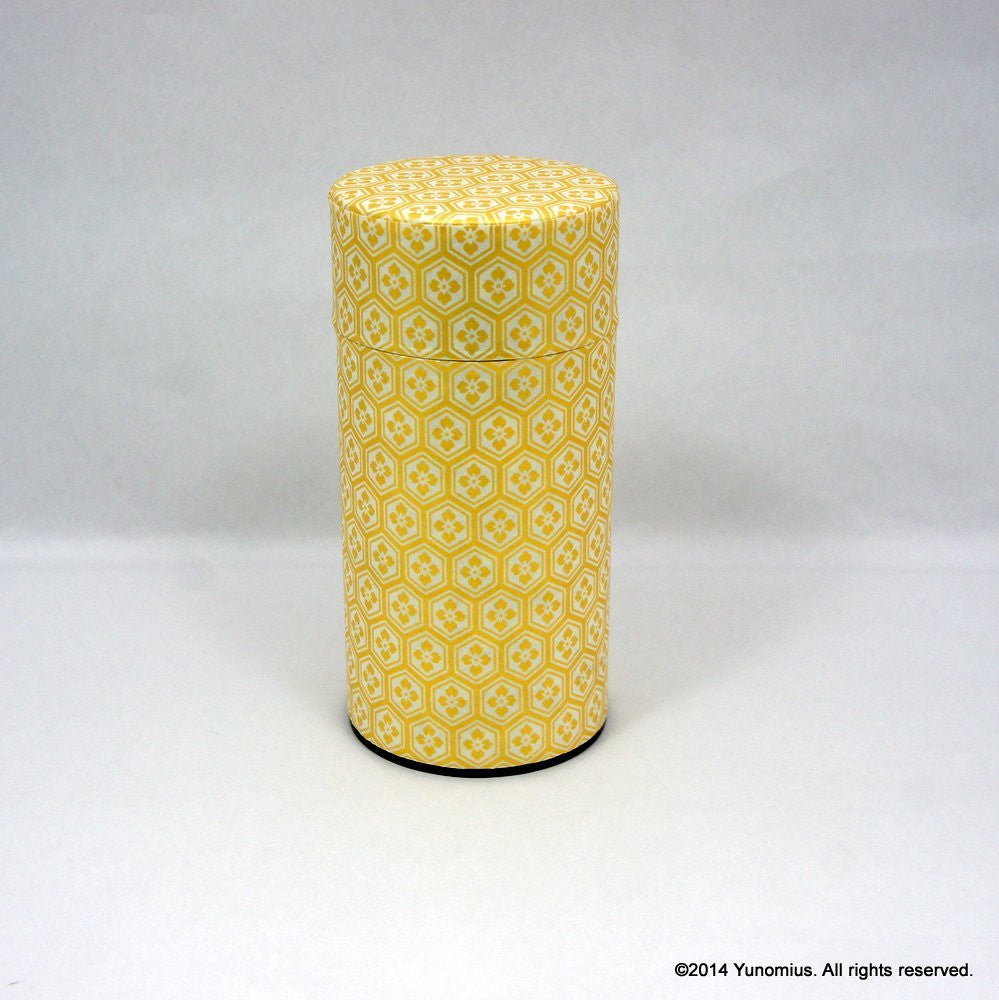 Okumura Seikan: Tea Canister, Chiyogami Washi Paper, Gold and White Tortoiseshell Pattern (size for 175g sencha) - Yunomi.life