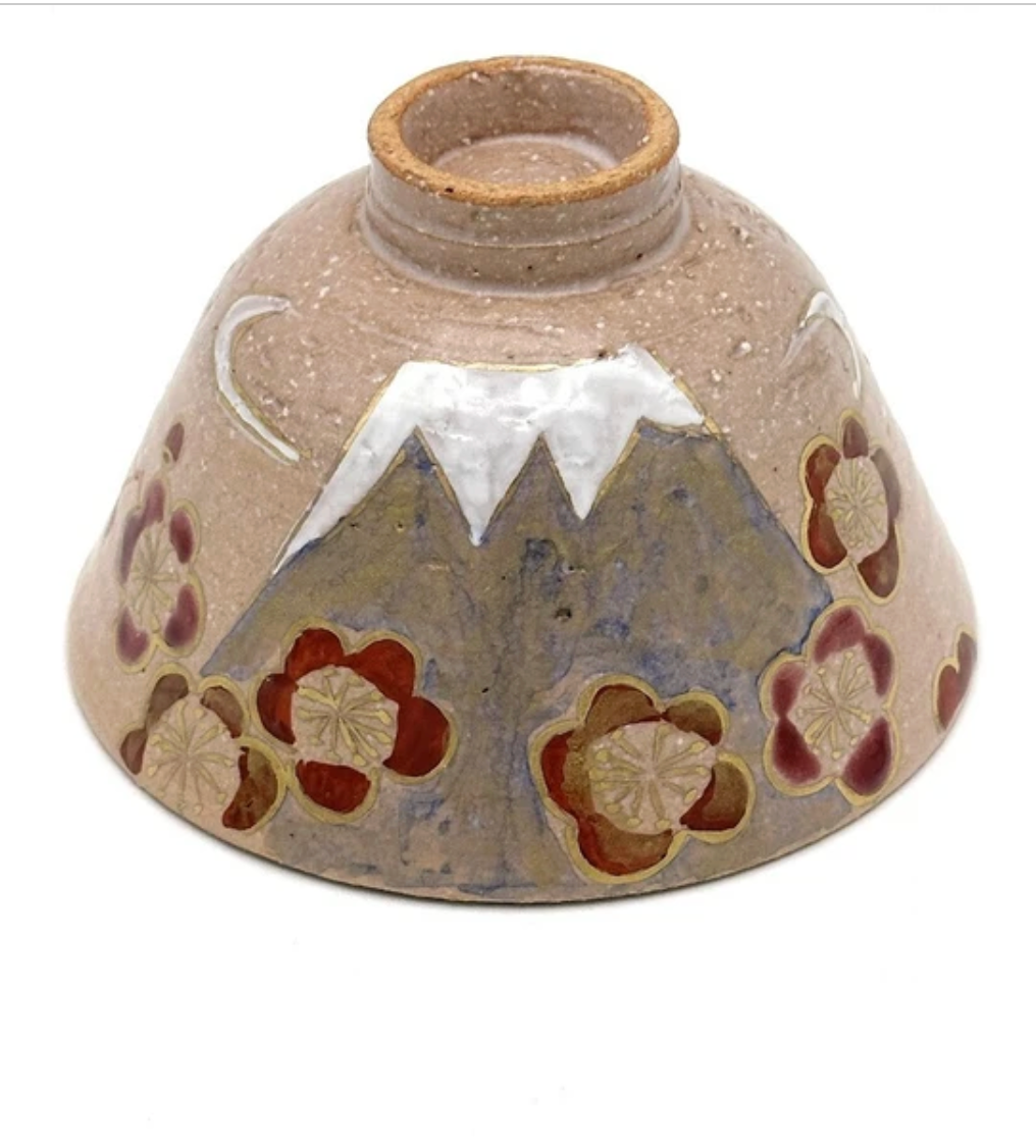 Nagomi: Kyo-yaki Matcha Bowl (京焼抹茶碗  Ume & Mt. Fuji / 梅と富士山）