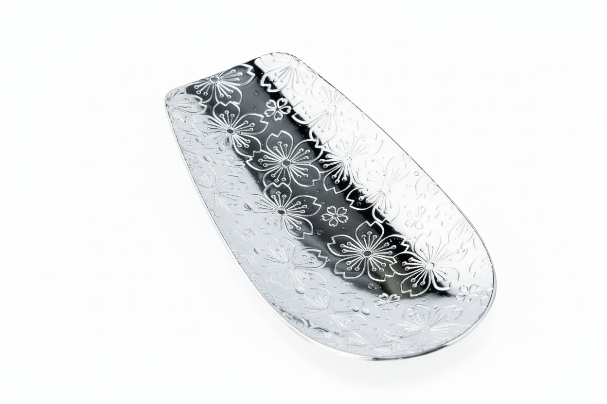 Aoyoshi: Stainless Chasaji Sakura Design Tea Scoop ステンレス茶箕