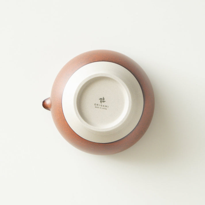 Origami Tea Bansho Red Minoyaki Porcelain Matcha Bowl with Pouring Lip　抹茶碗 晩照レッド