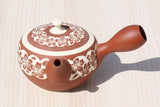 Tousen Kiln Tokoname Kyusu Tea Pot with Pressed Sakura Design (230 cc) 陶仙窯　白泥赤色桜急須　セラメッシュ