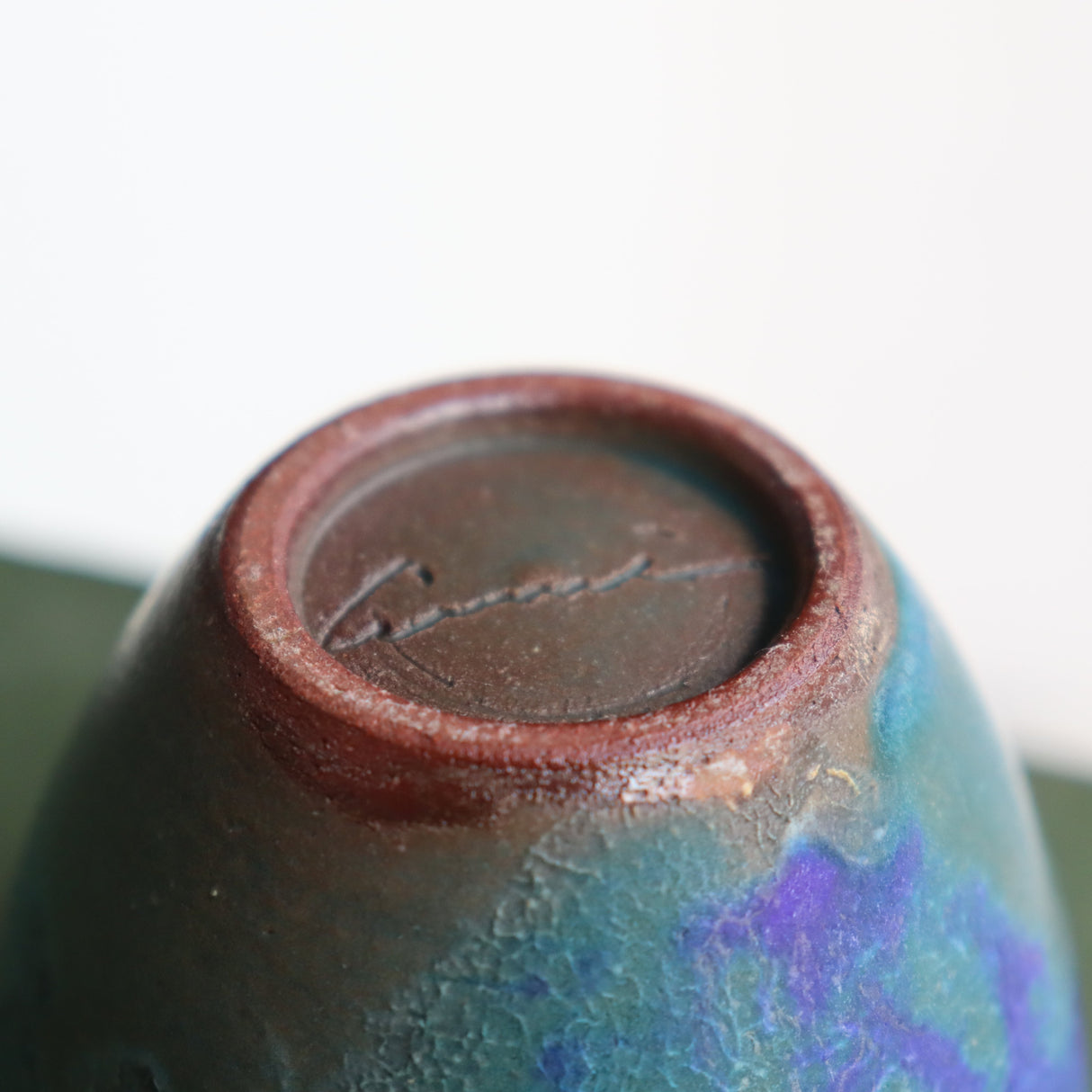 Emi Nakagawa: Handmade Guinomi Cup - Blue-Green(bottom)