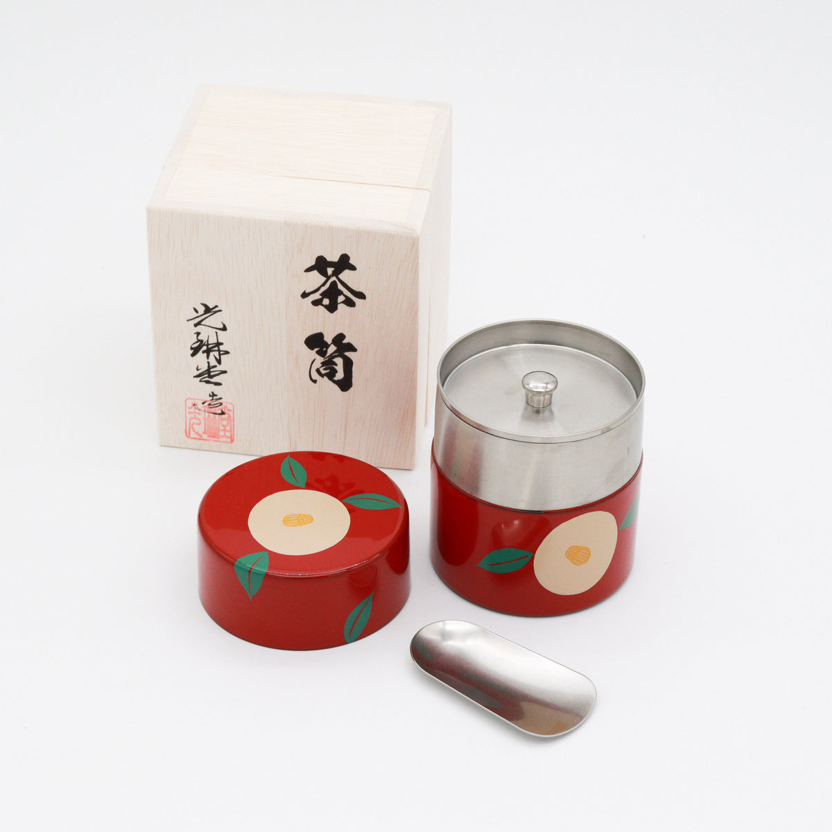 Korindo Echizen: Urushi Tea Canister Aka-Tsubaki - 光琳堂 越前漆器: うるし茶筒「朱椿」
