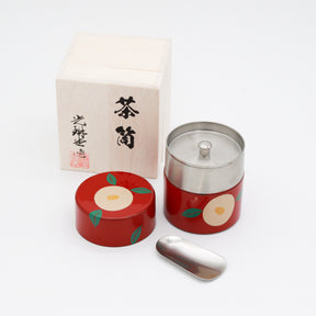Korindo Echizen: Urushi Tea Canister Aka-Tsubaki - 光琳堂 越前漆器: うるし茶筒「朱椿」