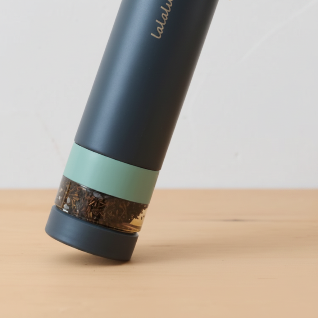 Lalaluctus Tea Bottle - Stainless Steel Tumbler with Tea Strainer - Dark Gray - 400 ml with tea sample yunomi.life
