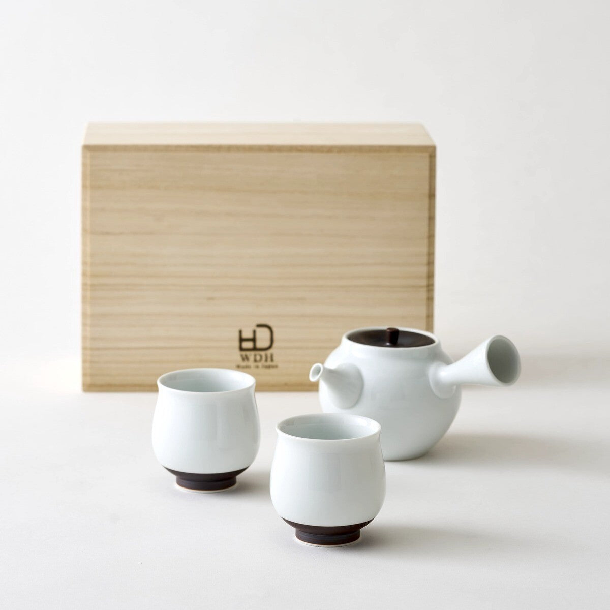 WDH - Hasamiyaki Porcelain White Kyusu Tea Set (Pot + 2 Cups)