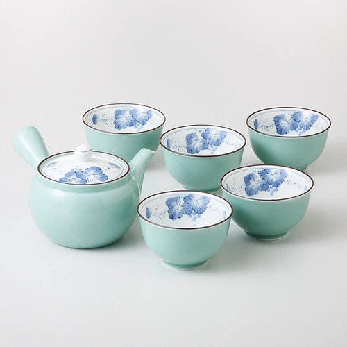 Saikai Ceramics: Grapes Design Porcelain Kyusu Tea Pot & Cup Gift Set