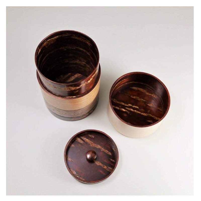 Fujiki Denshiro: Wazutsu Series Kabazaiku Tea Canisters, 4-color Maple 輪筒4色 茶筒 かえで - Yunomi.life