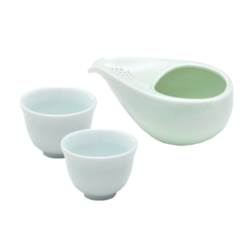 Fujisou: Jade Green Bankoyaki Hitoshizuku Kyusu Set - Tea Pot + 2 cups ひとしずくとしずく碗２杯（小） - Yunomi.life