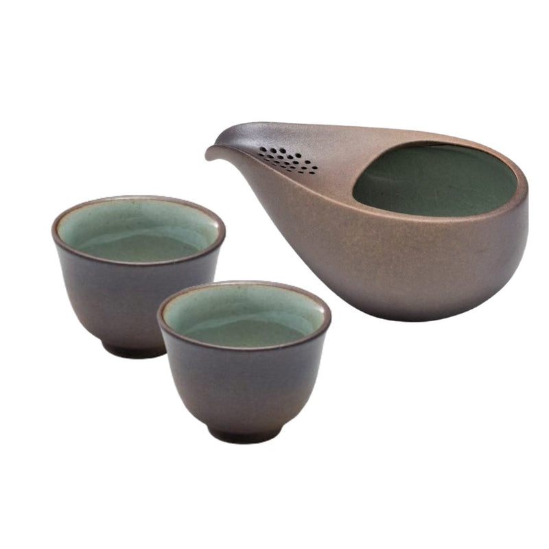 Fujisou: Matte Brown Bankoyaki Hitoshizuku Kyusu Set - Tea Pot + 2 cups ひとしずくとしずく碗２杯（小） - Yunomi.life