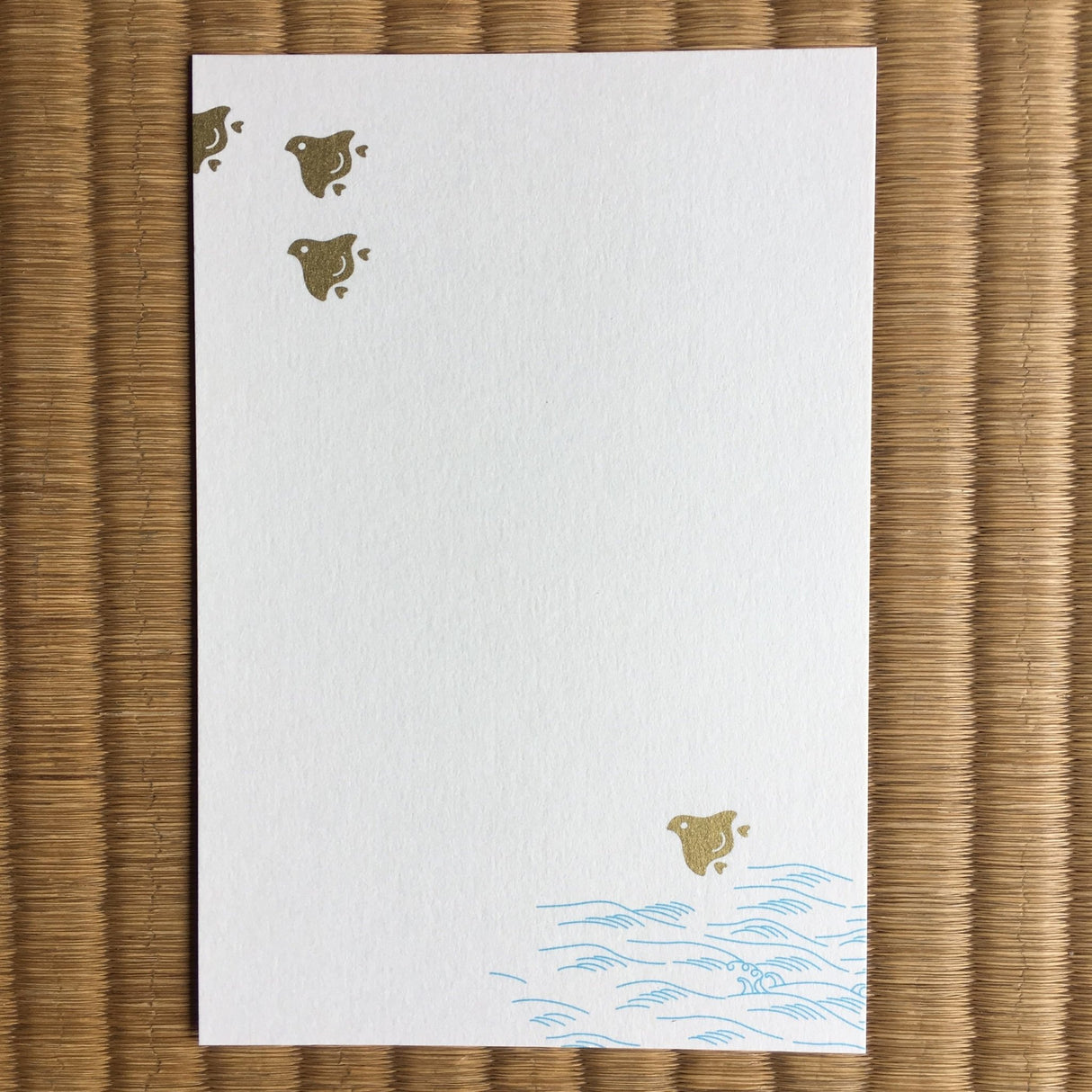 Silkscreen Postcard - Golden Birds Over the Waves - Yunomi.life